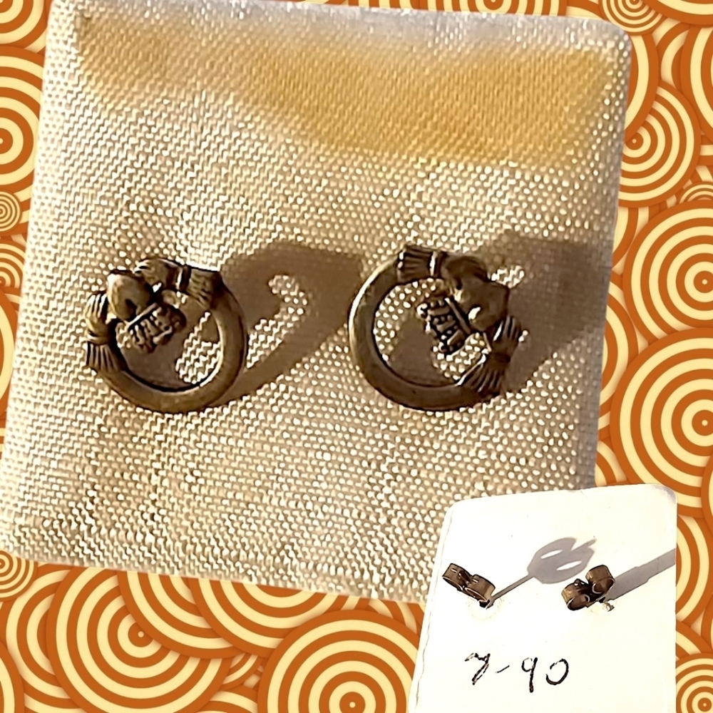 Claddagh Pierced Earrings Gold Plated Metal